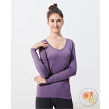 Women's Polyester Spandex stretch V neck long sleeves warmer
